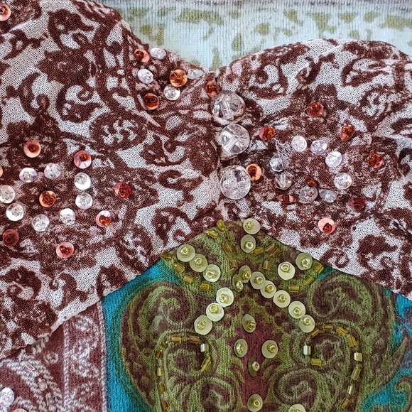 100% Cotton Floral Flutter Sleeve Sparkle Boho Top S - Picture 6 of 8